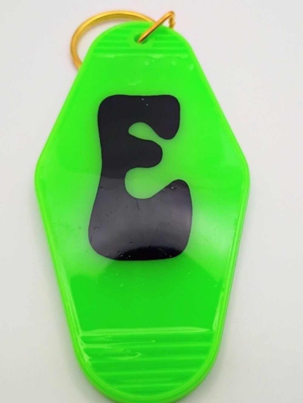 Neon Green Hotel Keychain Letter E Initial